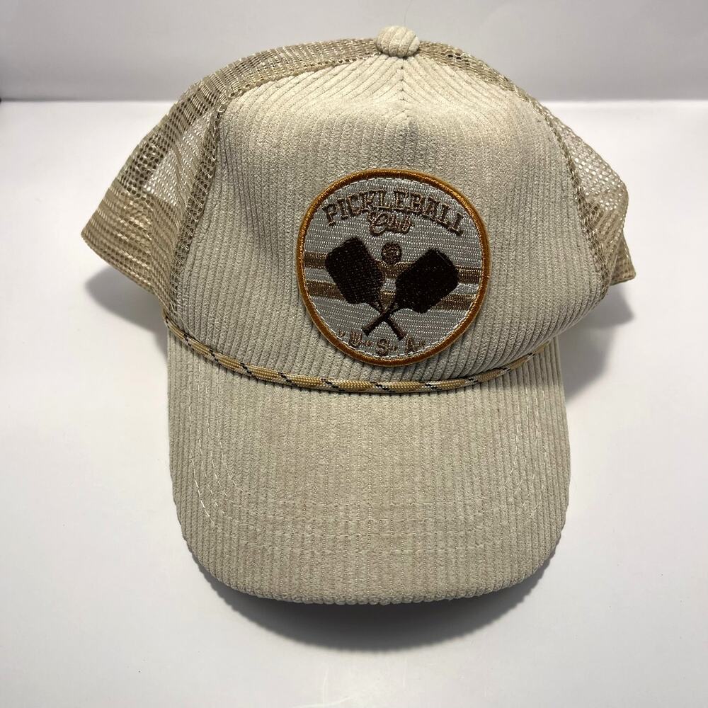Pickleball Club USA Corduroy‎ Snap Back Tennis Baseball Cap Tan Adjustable